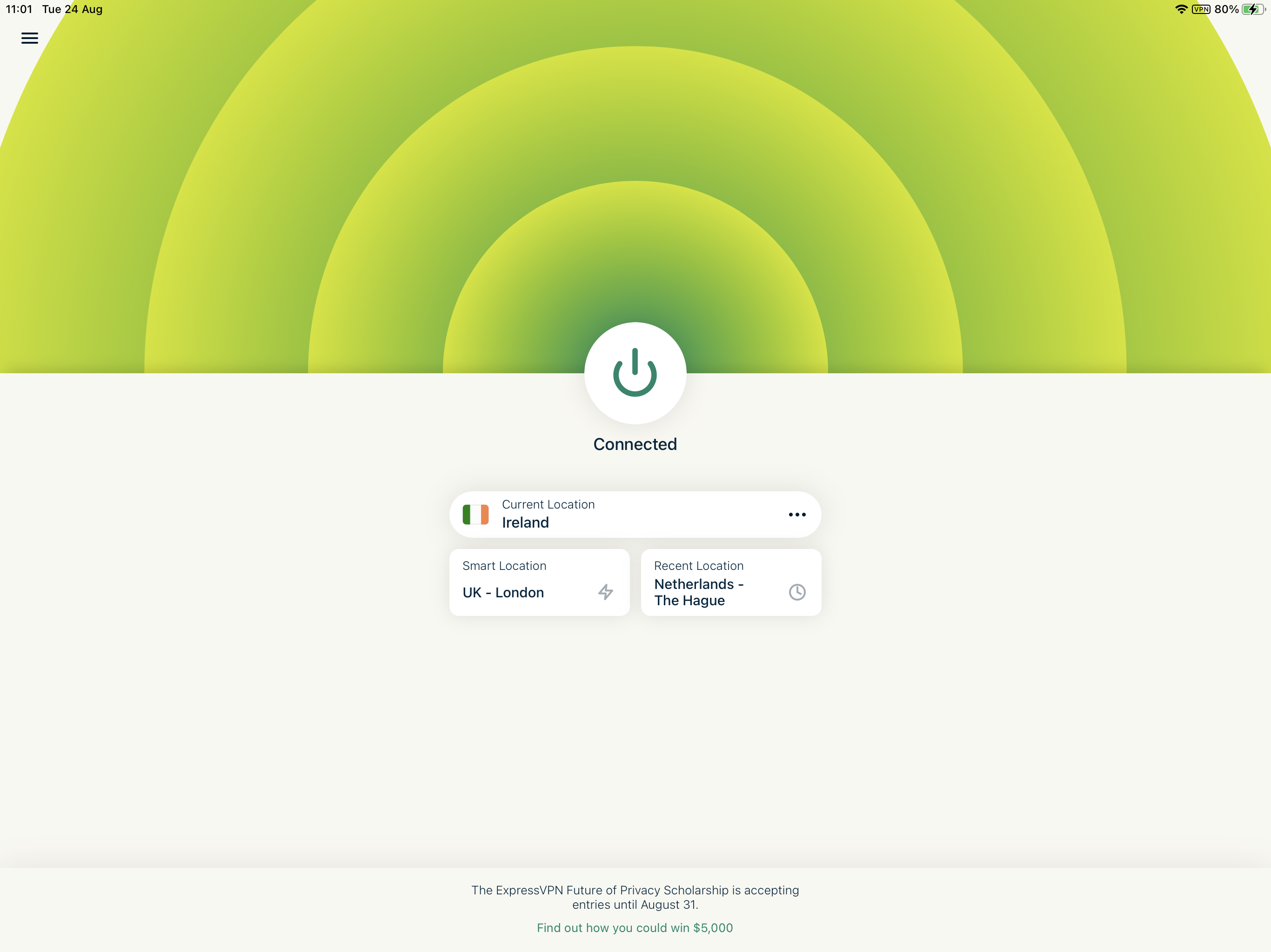 Screenshot of the iOS app main screen